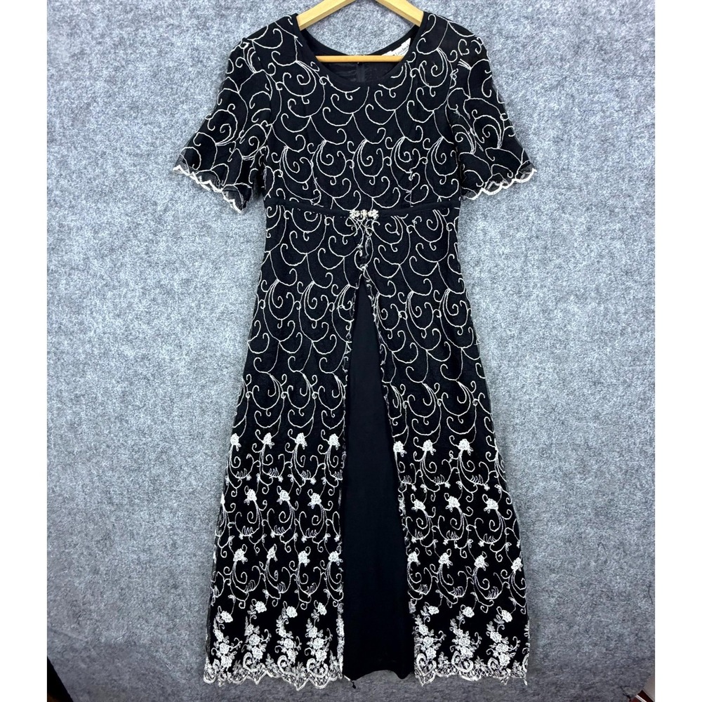 Vintage Lovebest High Class Dress Women S Black Rhinestone Embroidered Overlay